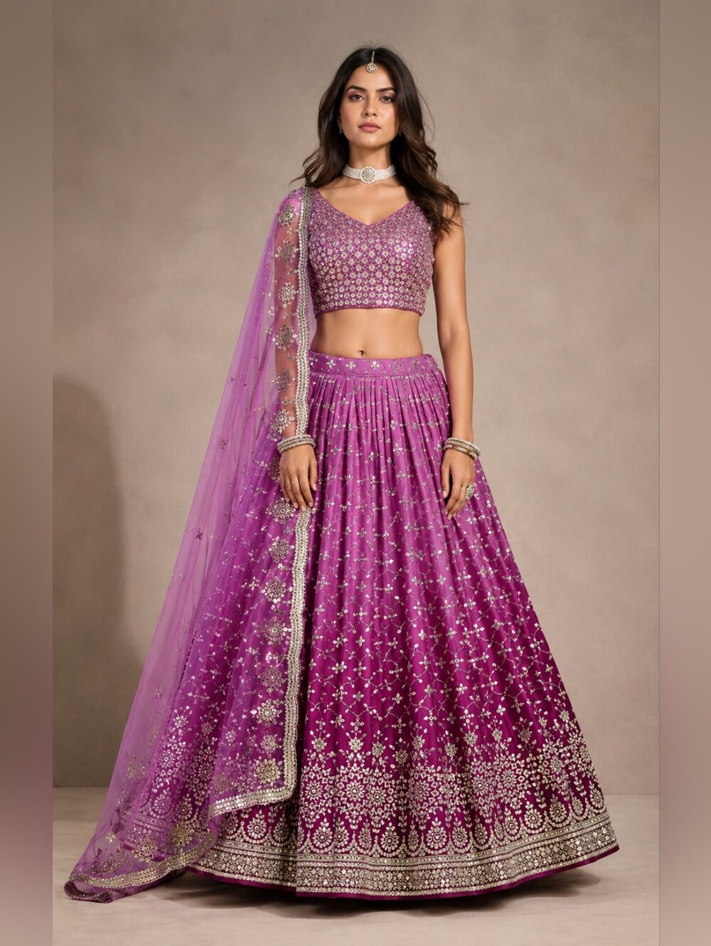 Embellished Pink Women’s Lehenga with Dupatta